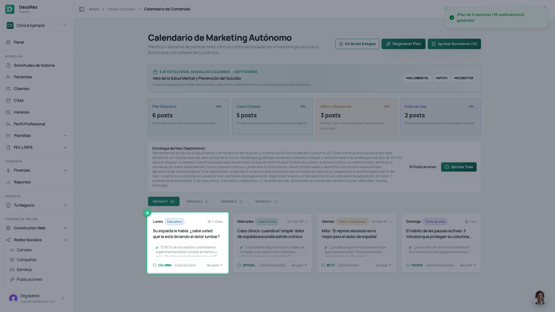 Cada publicación queda guardada como borrador