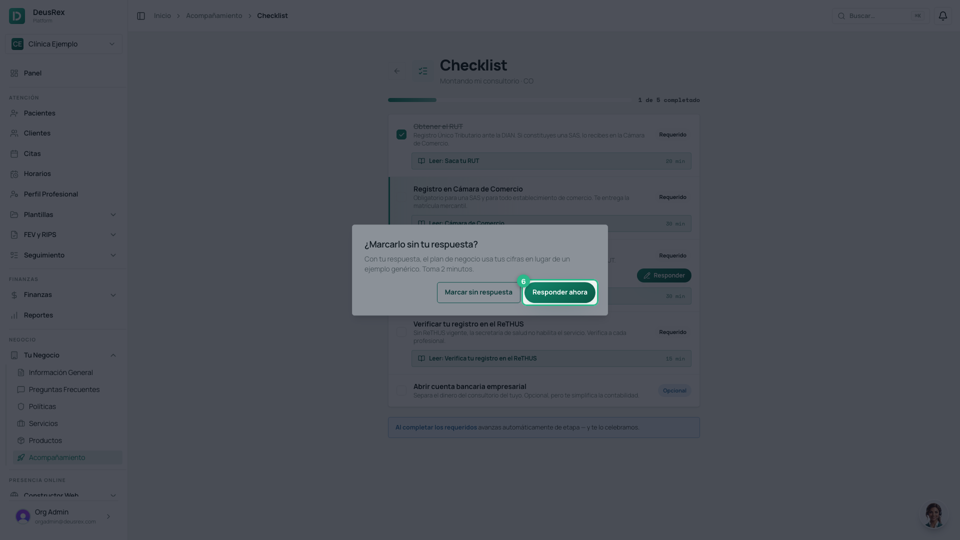 La app pregunta antes de marcar una tarea sin respuesta