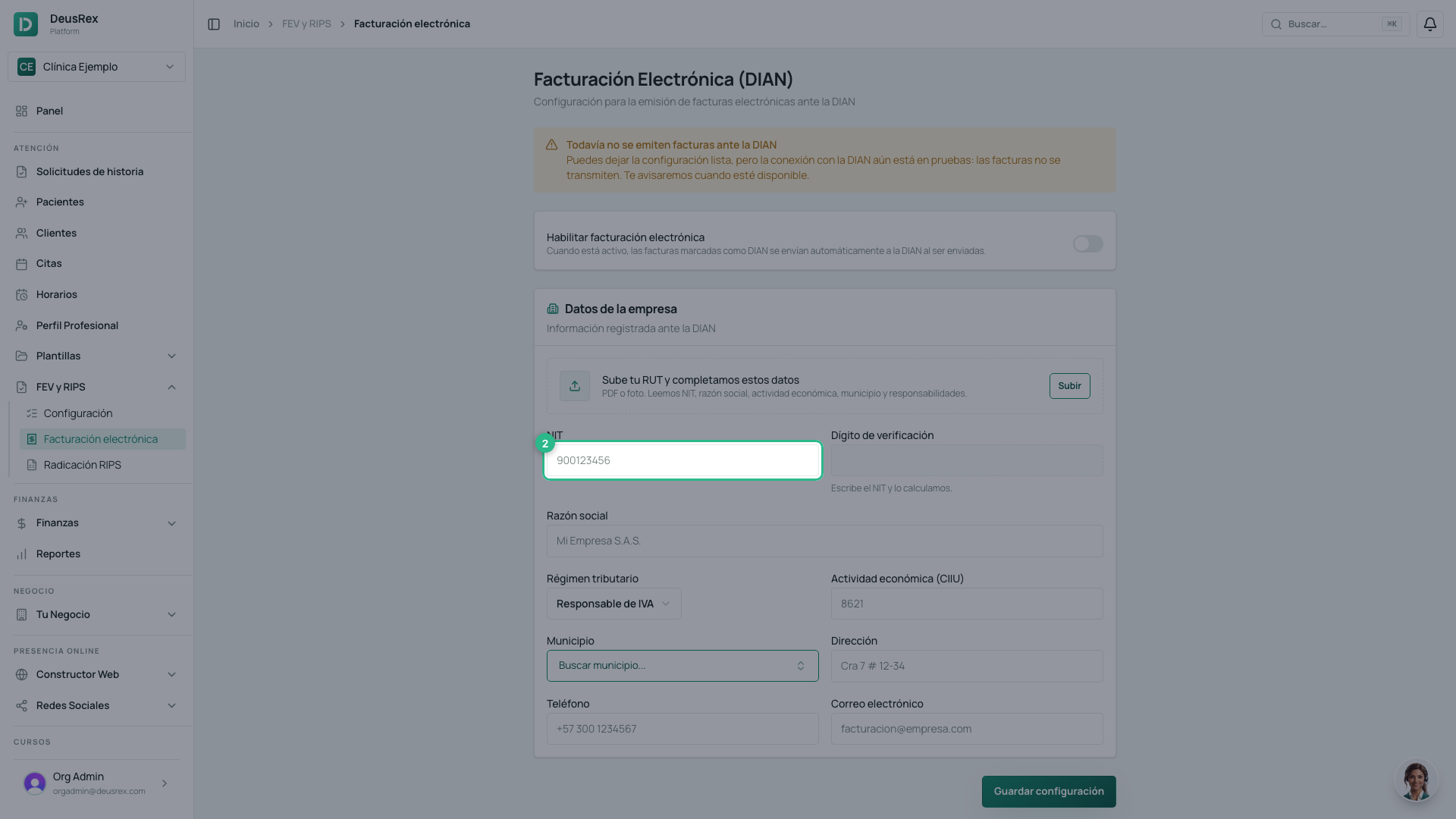 Los datos de la empresa