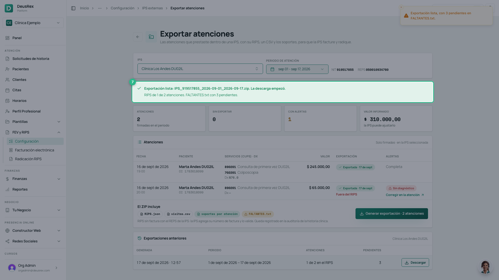 Exportación lista